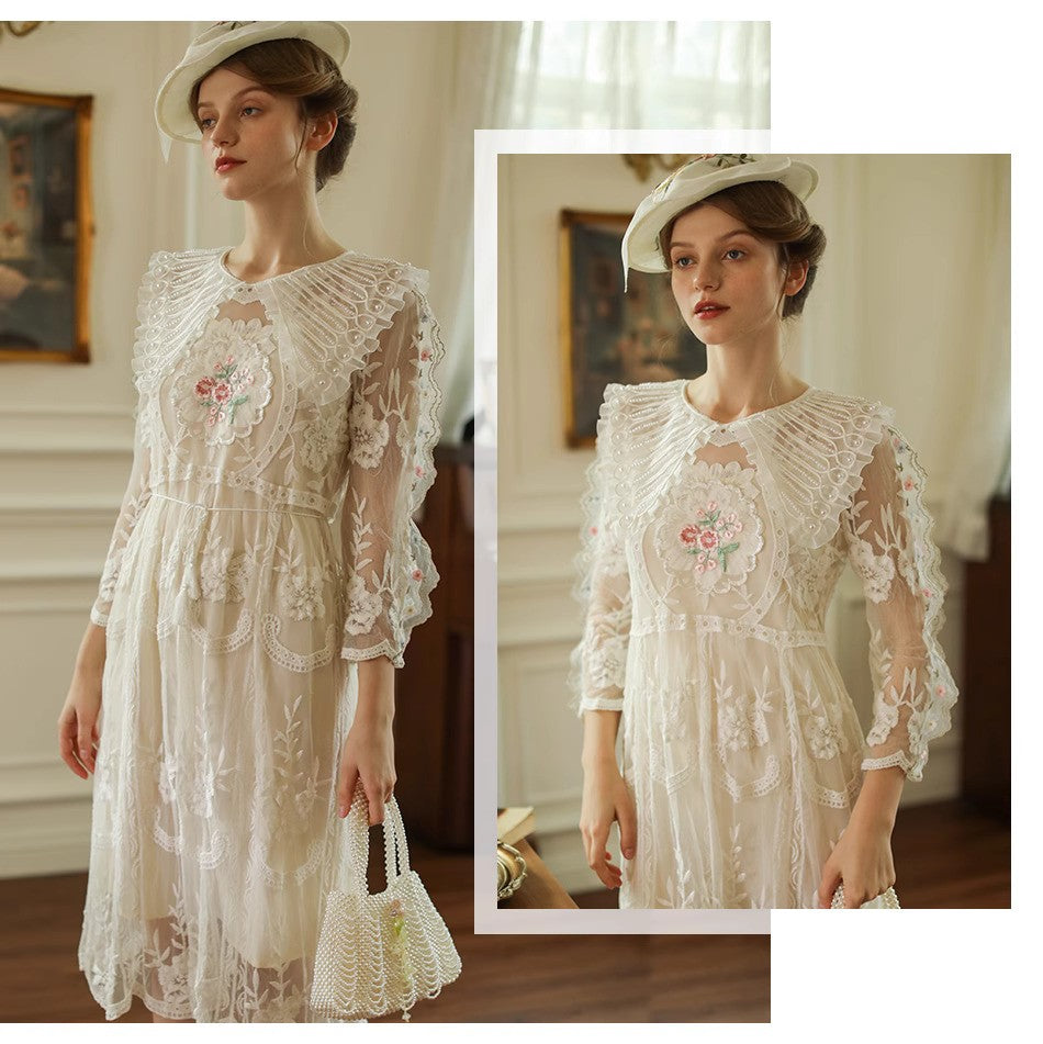 Vintage 30s Embroidery Lace Dress