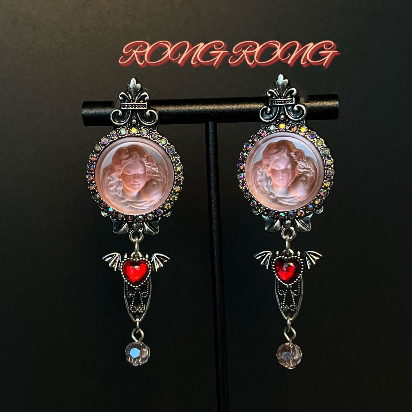 Necklace with angel wing design, VINTAGE necklace, fairy earring