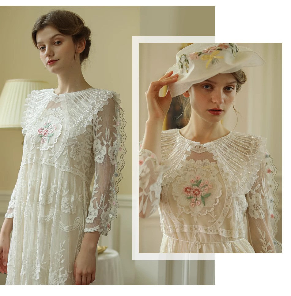 Vintage 30s Embroidery Lace Dress