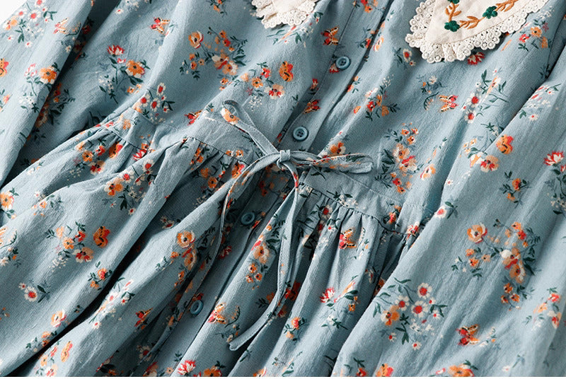 Mori Kei Floral Embroidery Dress