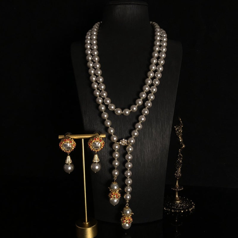 pearl necklace pearl earrings vintage jewelry