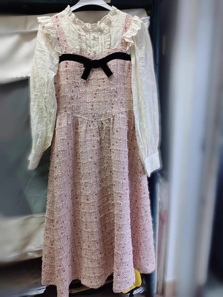 Retro Pink Woven One-Piece Dress