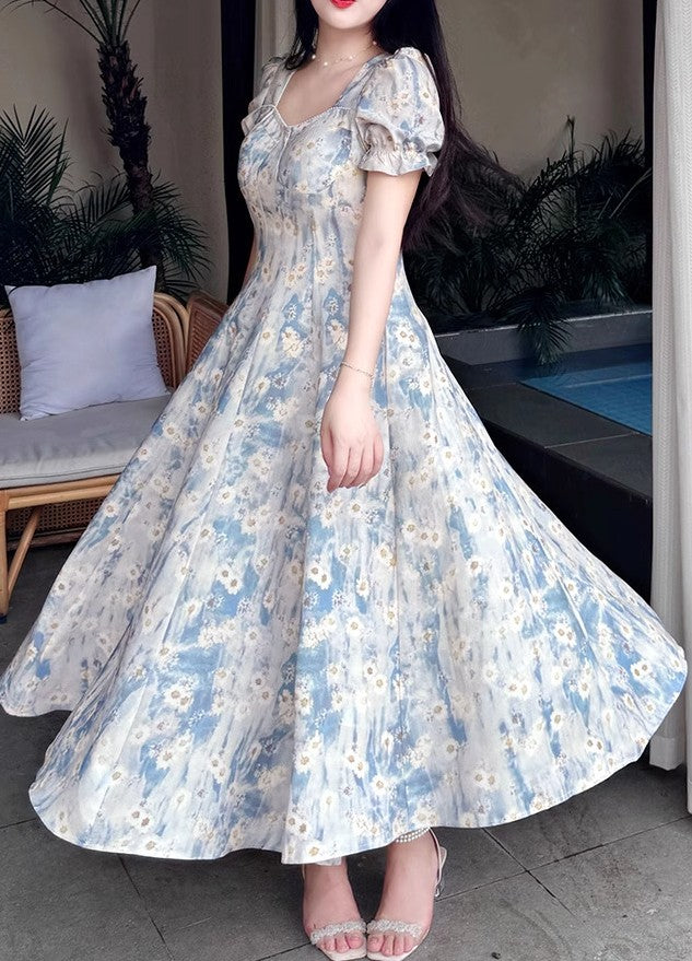 Retro Floral Puff Sleeves Dress [Extended Sizes]