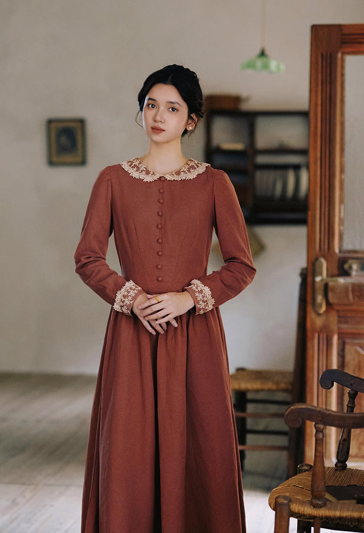 Period Drama Inspired Lace Collar Vintage Dress