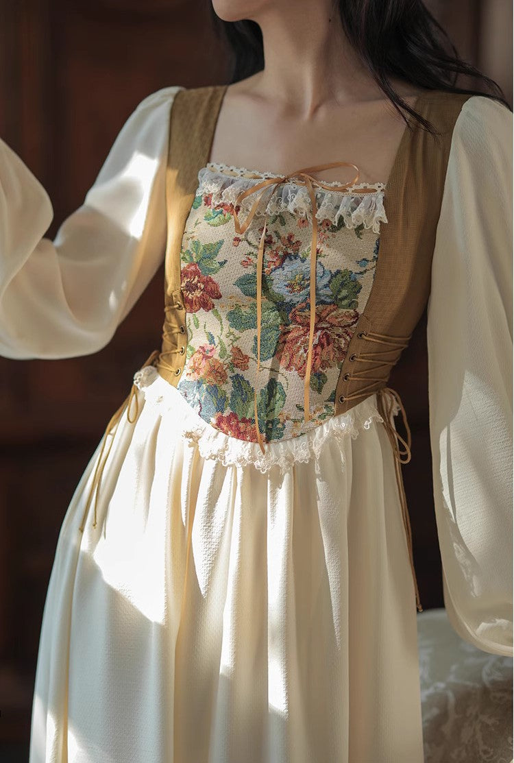 vintage corset dress Elizabeth In Taffeta - Burleska 3cm differs due to manual measurement. 1970s YOUNG EDWARDIAN Floral Corset
