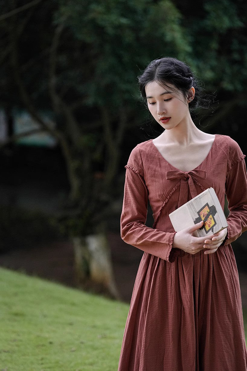 1900S Bow Tie Linen Vintage Dress