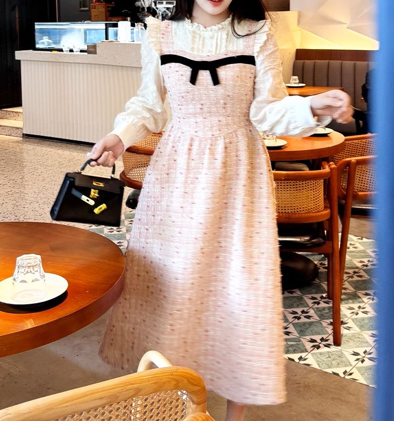 Retro Pink Woven One-Piece Dress