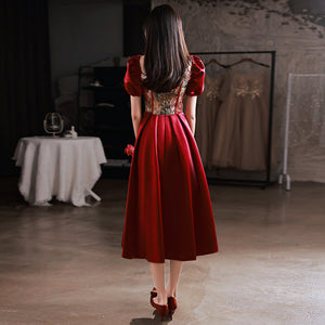 Retro Tapestry Red Prom Dress Wedding Guest Dress
