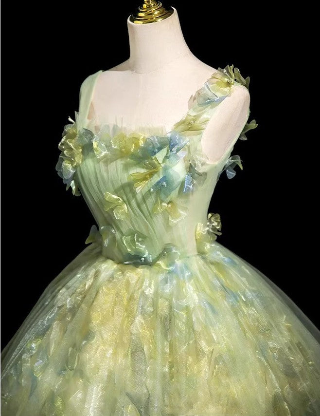 Fairycore Sleeveless Flower Mesh Lace up Prom Dress 2XL