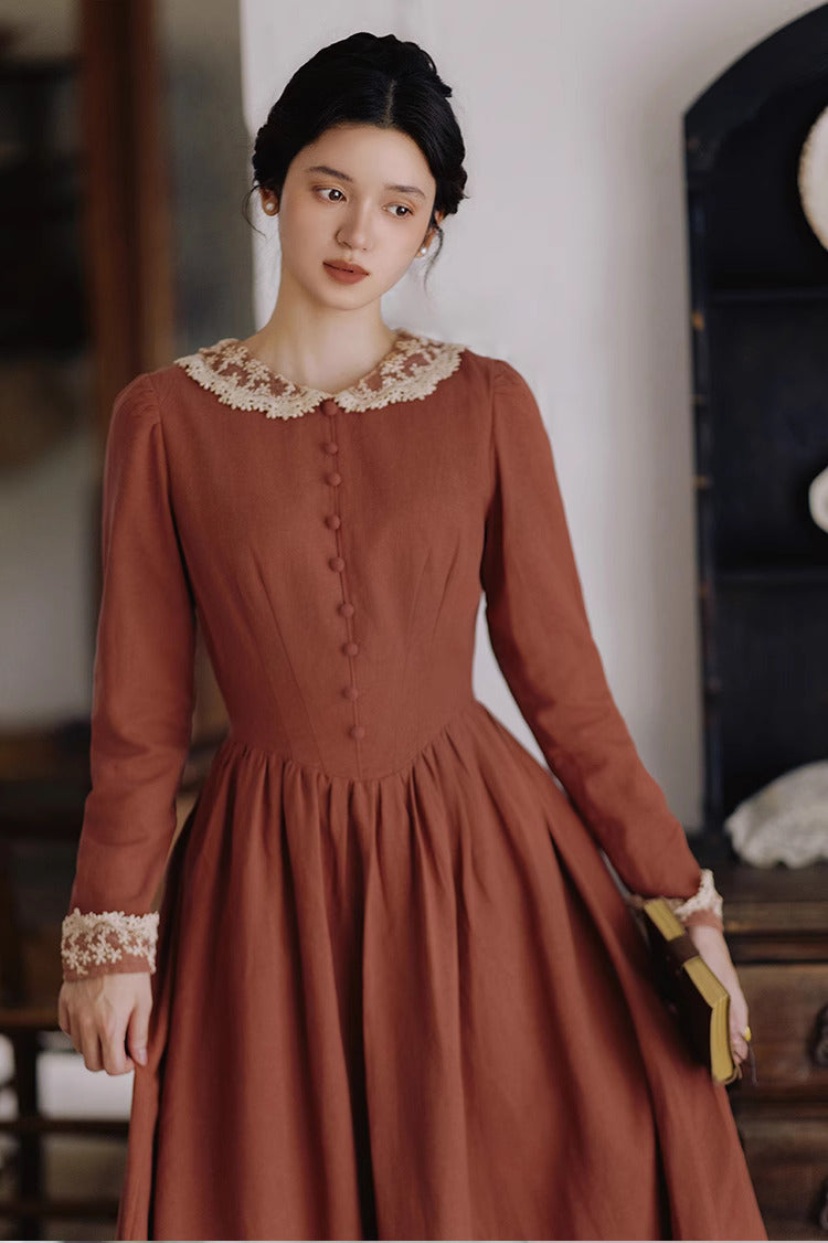 Period Drama Inspired Lace Collar Vintage Dress M