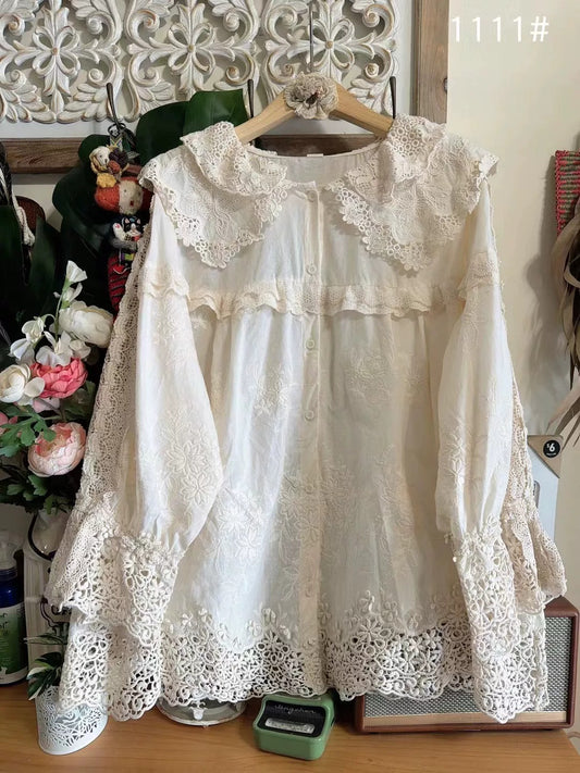 Retro Cottagecore cotton Embroidery Blouse