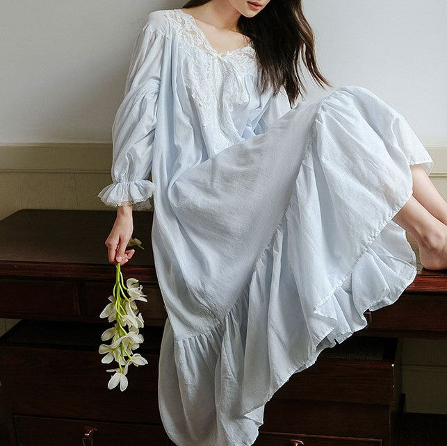 Royalcore Vintage Style Cotton Night Gown Cotton Dress – Retro Fairy