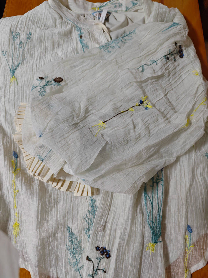 Cottagecore Puff Sleeves Blouse & Lace up Skirt