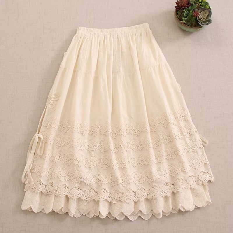 Mori Kei Embroidery Cotton Skirt
