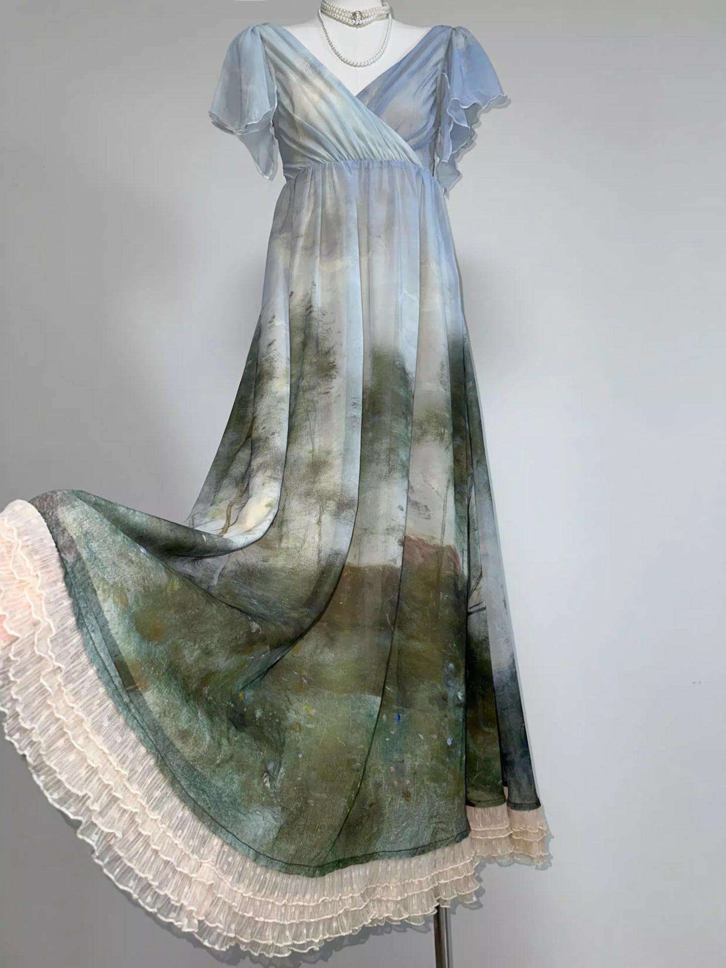 Regency Style Oil Painting Print Dress