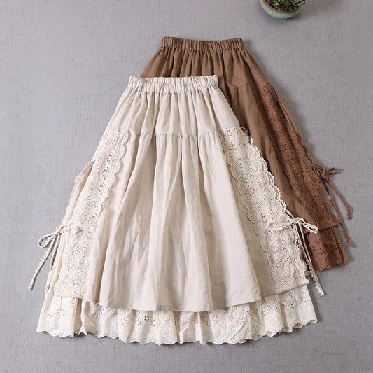 Mori kei Lace  Stitched Cotton Skirt