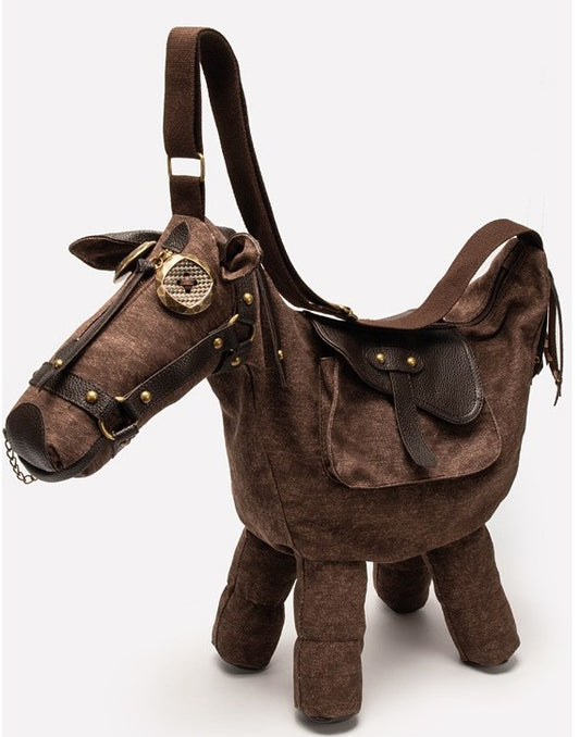 Brown horse-shaped bag with leather straps ,vintage handbag vintage bag, fairycore bag