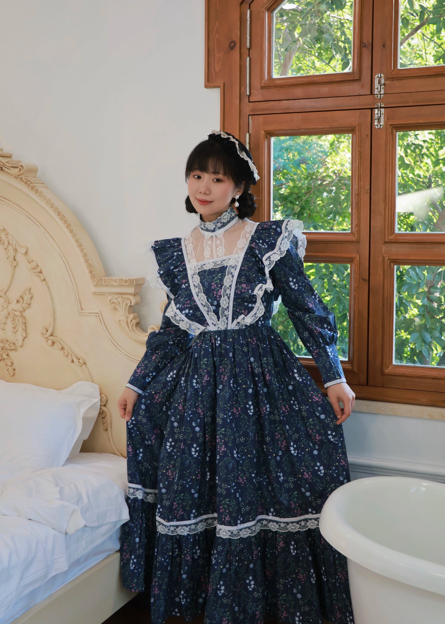 Gunne Sax Remake 70s Stand Collar Floral Prairie Dress