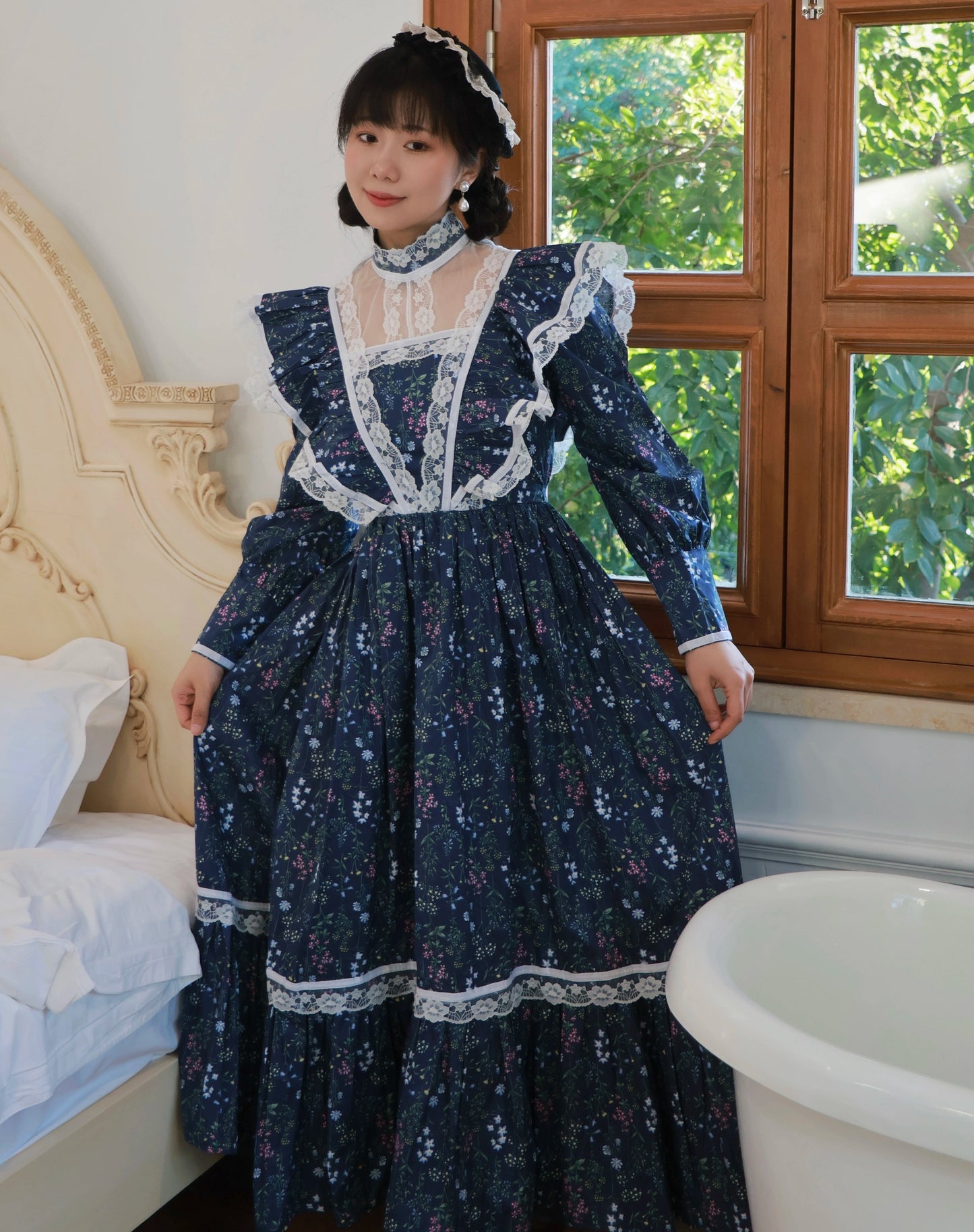 Gunne Sax Remake 70s Stand Collar Floral Prairie Dress