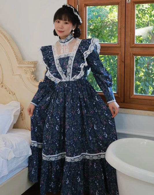 Gunne Sax Remake 70s Stand Collar Floral Prairie Dress