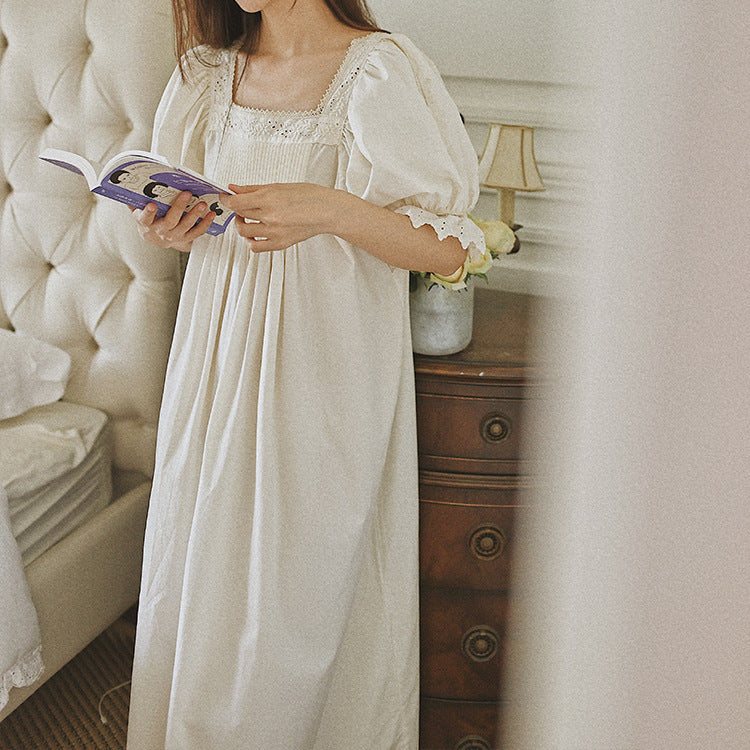 Victoria Style Puff Sleeves Cotton Night Gown