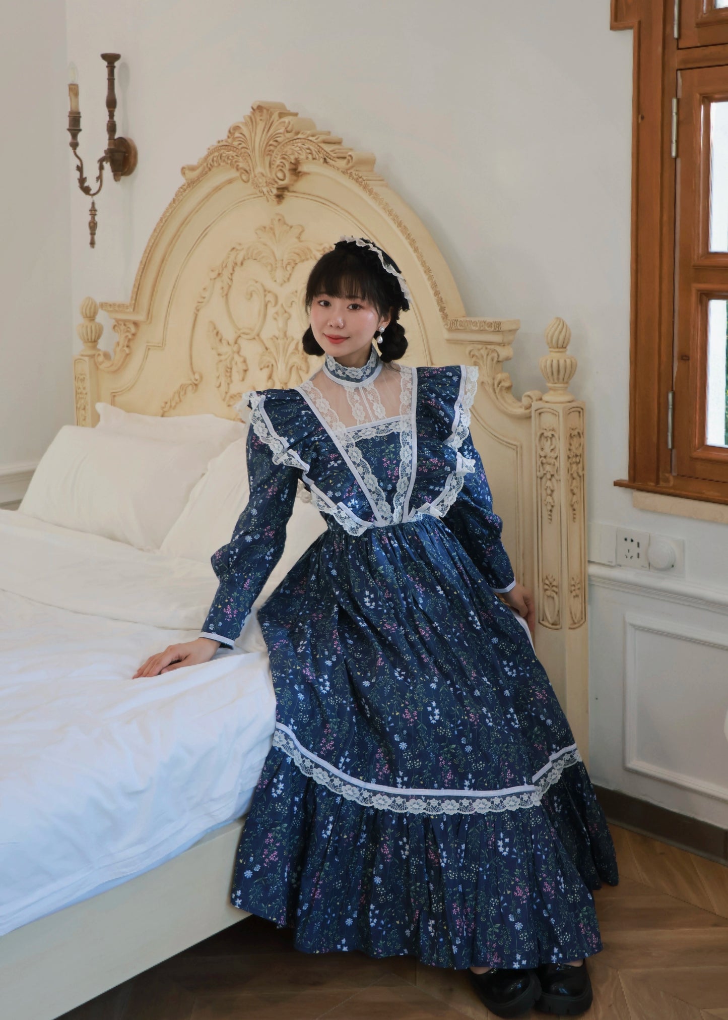 Gunne Sax Remake 70s Stand Collar Floral Prairie Dress