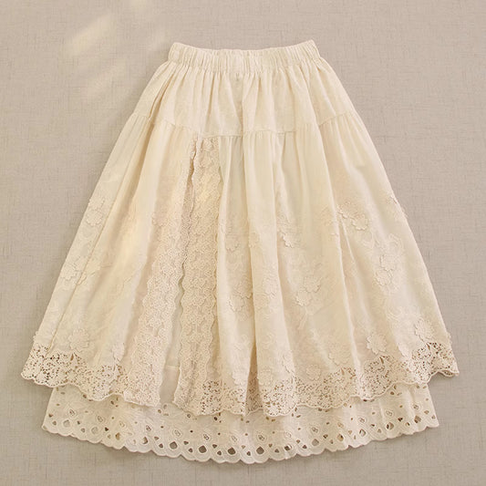 Cottagecore Embroidered Cotton Skirt