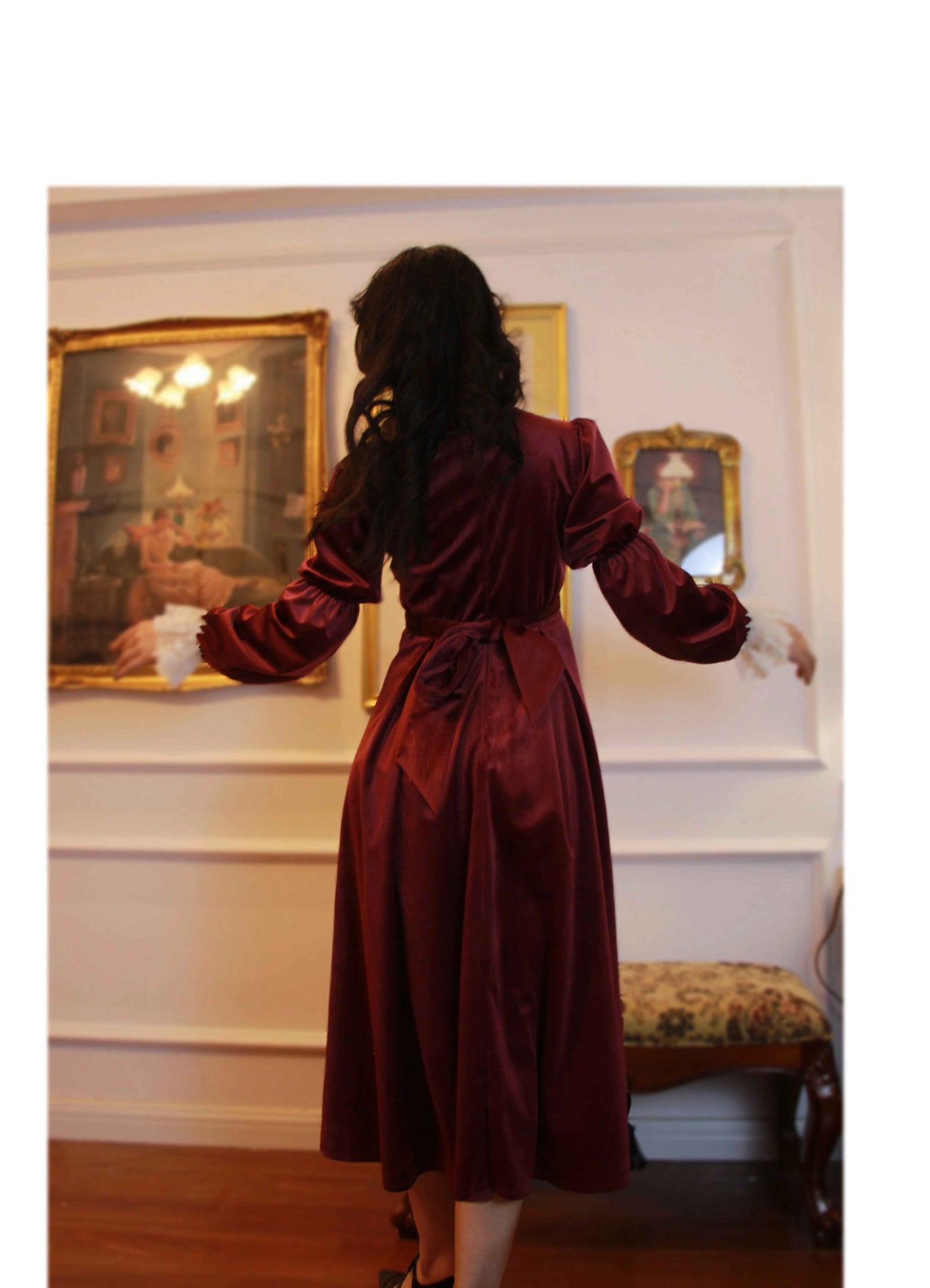 Vintage 30s Lace Stitched Velvet Dress
