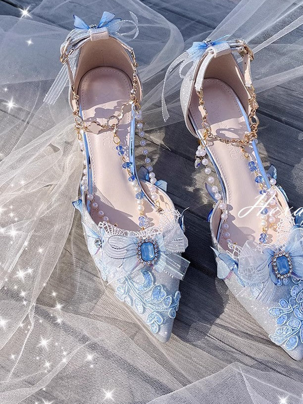 Fairycore Studded Shimmering Heels with chains
