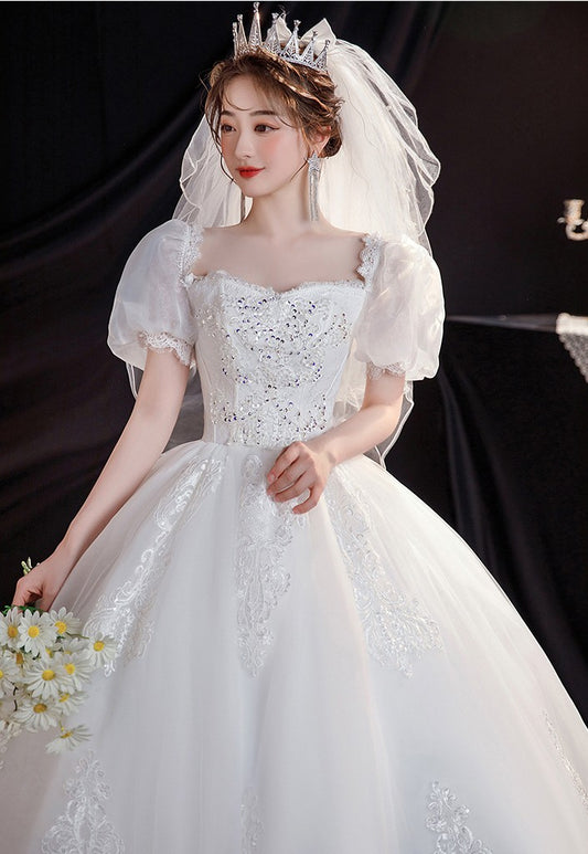 Royalcore Vintage Princess Puff Sleeves Wedding Gown