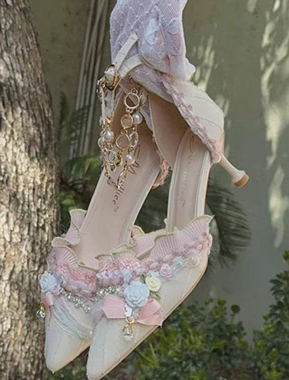 Fairycore Studded Pearl Chain Heels