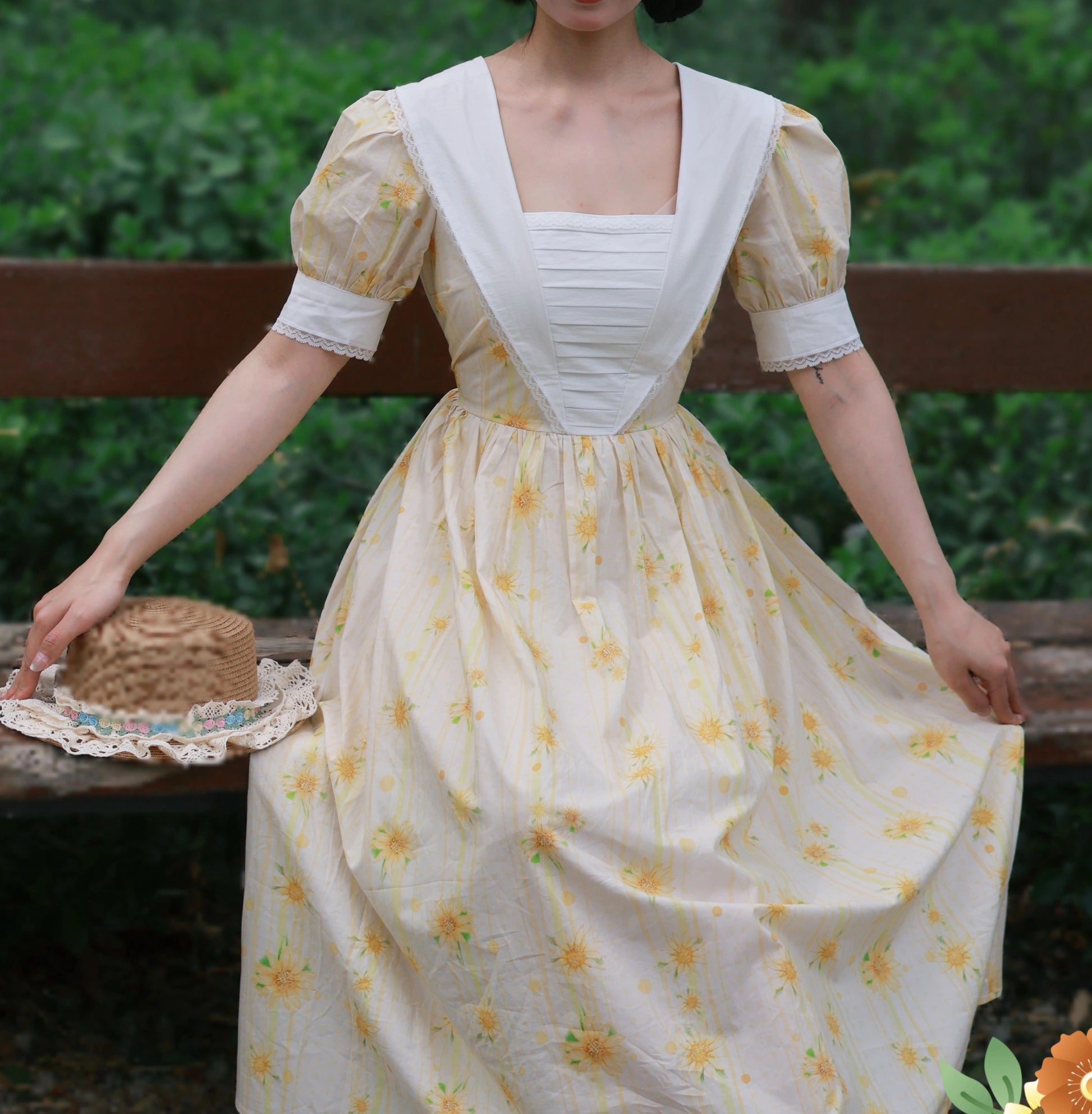 Vintage Cottagecore Sunflower Cotton Dress S I Retro Fairy Vintage Cottagecore Sunflower Cotton Dress S I Retro Fairy