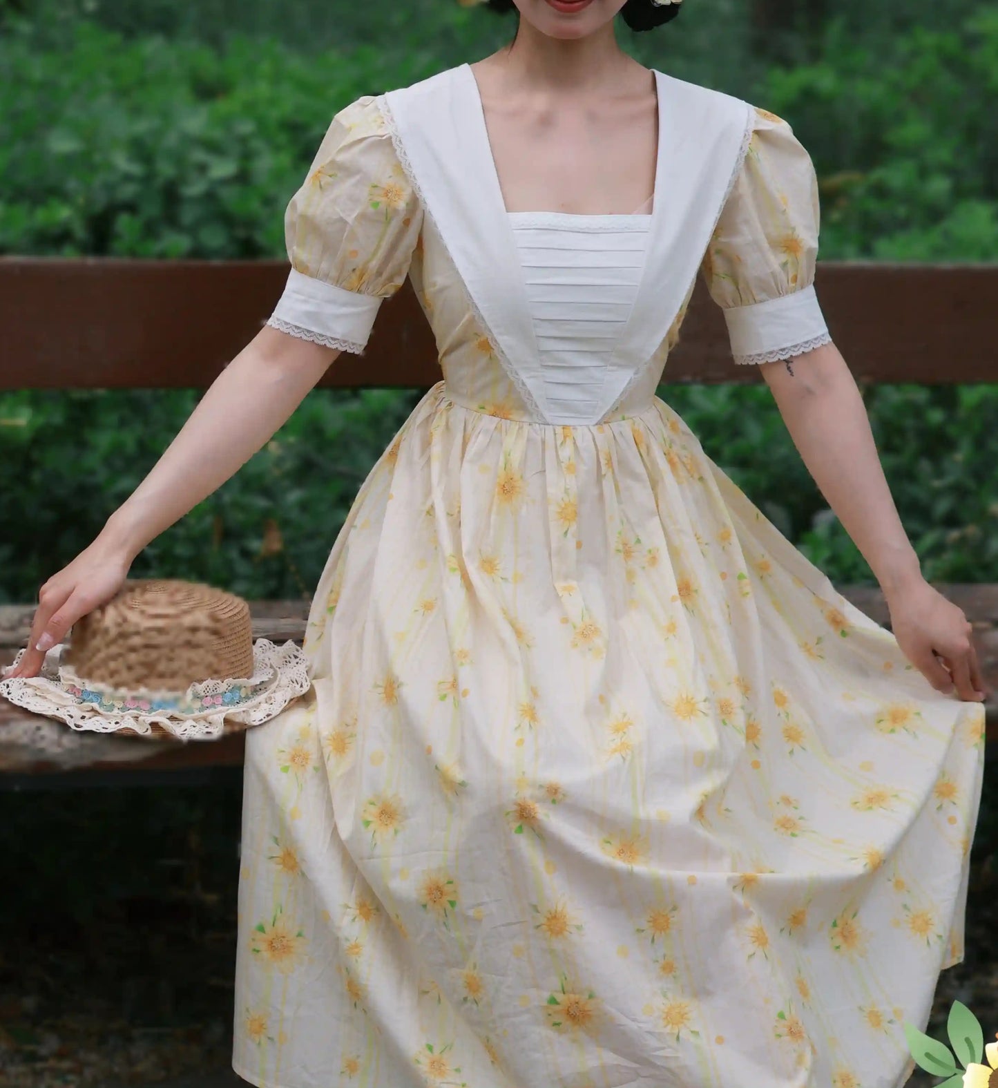 Vintage Cottagecore Sunflower Cotton Dress