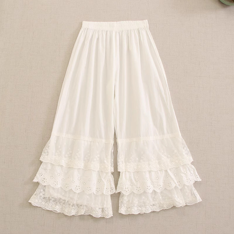 Cottagecore Lace Stitched Wide Leg Pants