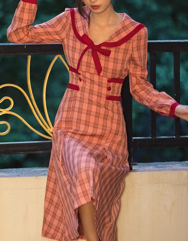 Retro 40S Academia Plaid Dress