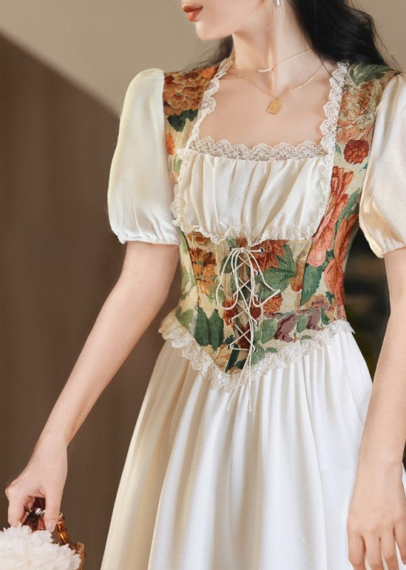 Cottagecore Jacquard Puff Sleeves Dress – Retro Fairy