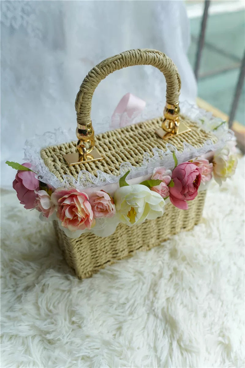Handmade Cottagecore Floral Straw Bag