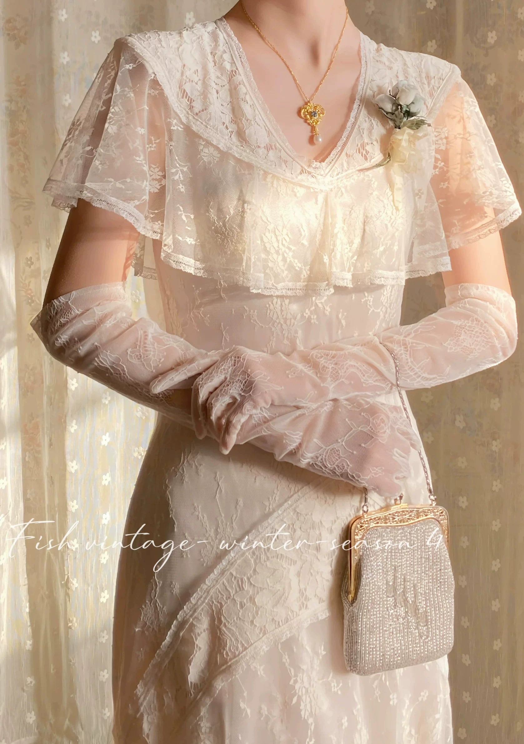 1920S Gatsby Style Lace Cape Dress