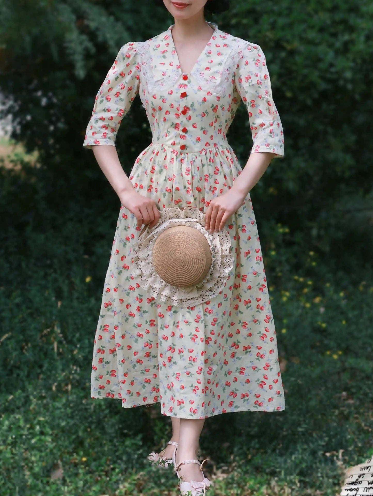 Vintage Cottagecore Strawberry Dress