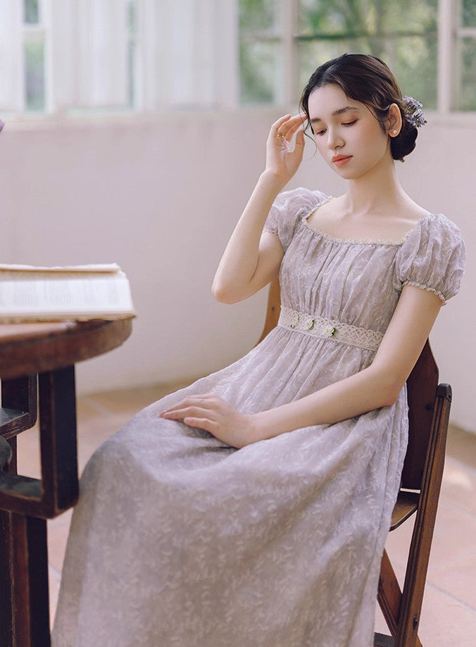 Regency Puff Sleeves Embroidery Dress
