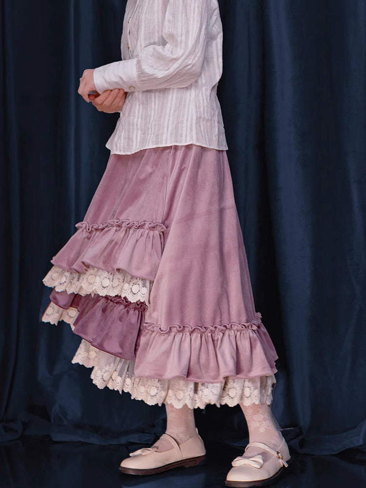 Retro Velvet Irregular Skirt