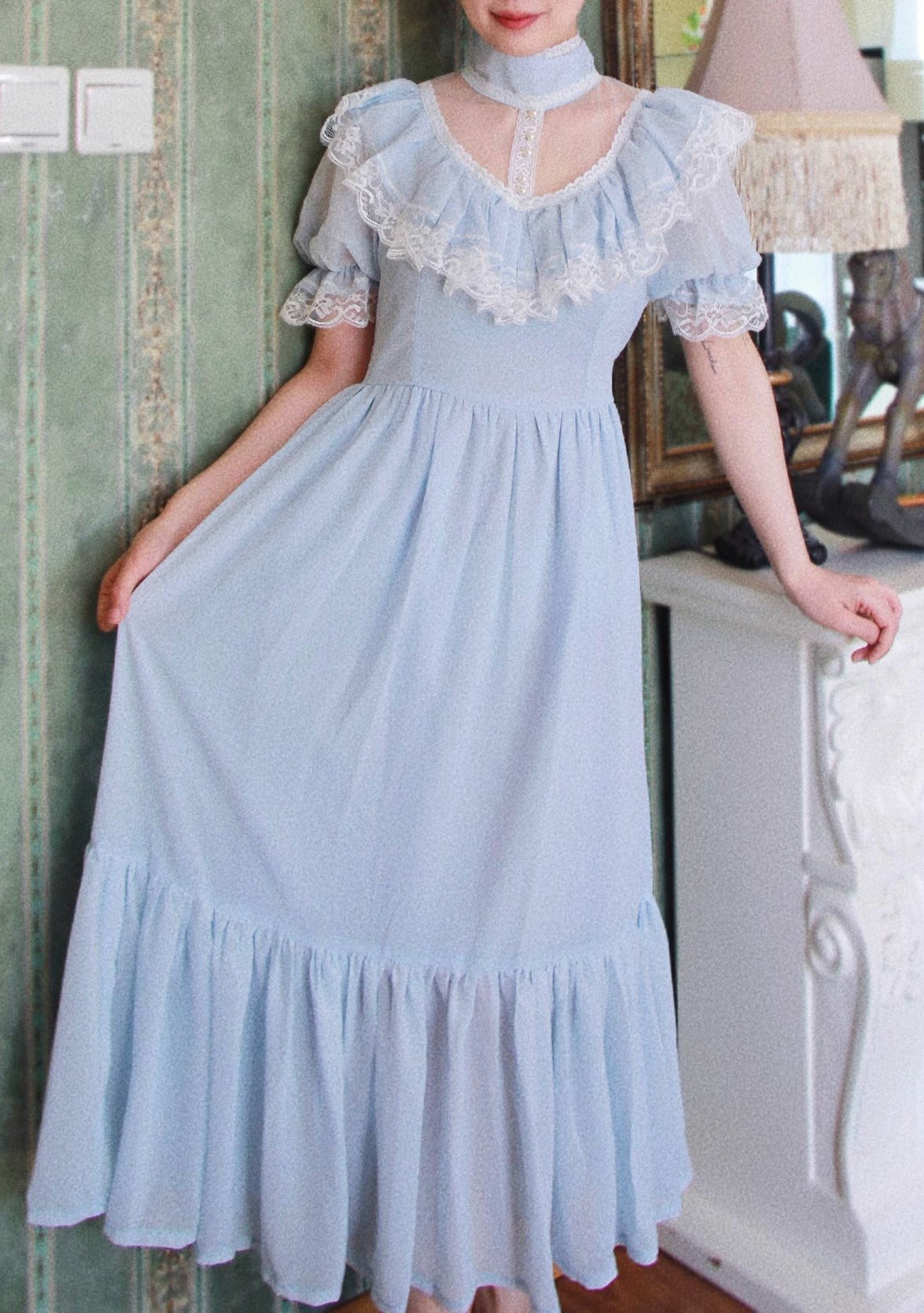 vintage gunne sax prairie dress Style Lace Stitched [Multi-Colors] Pink / Customize Size Forest Green Plus Size Size:Small-40-TagS Handmade with nice fabric DECADESALEMAY