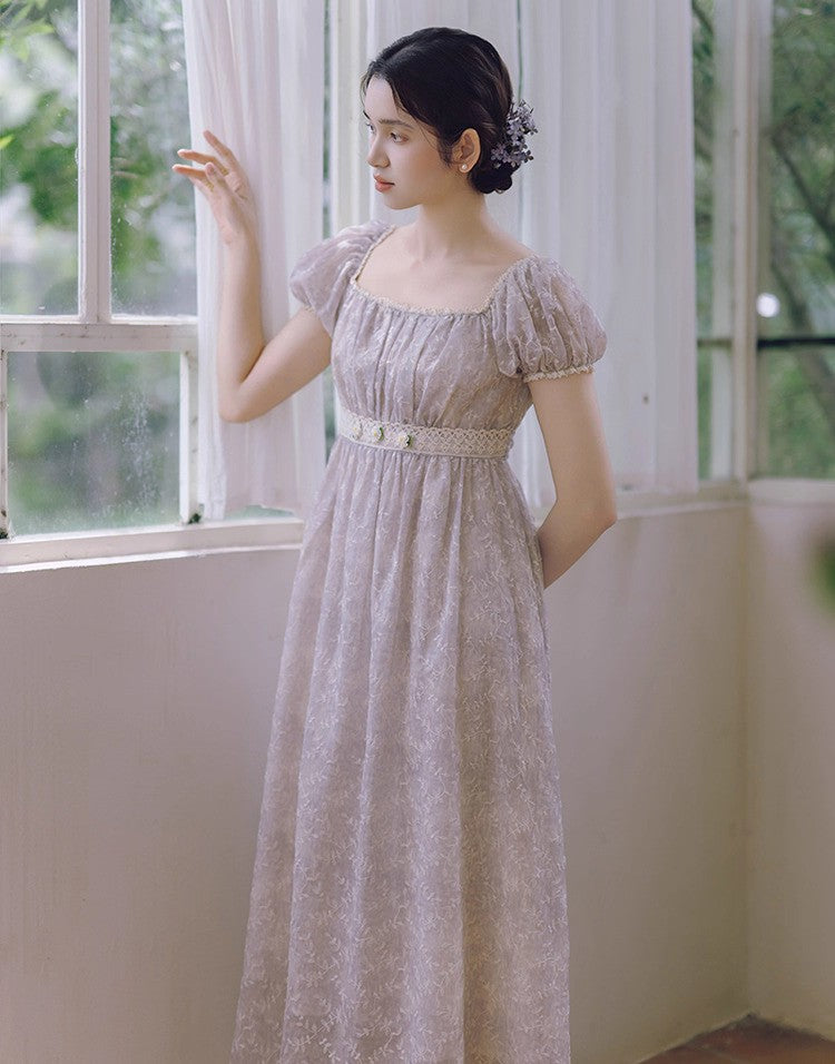 Regency Puff Sleeves Embroidery Dress