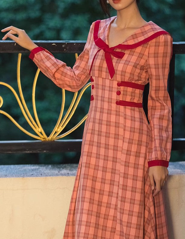 Retro 40S Academia Plaid Dress