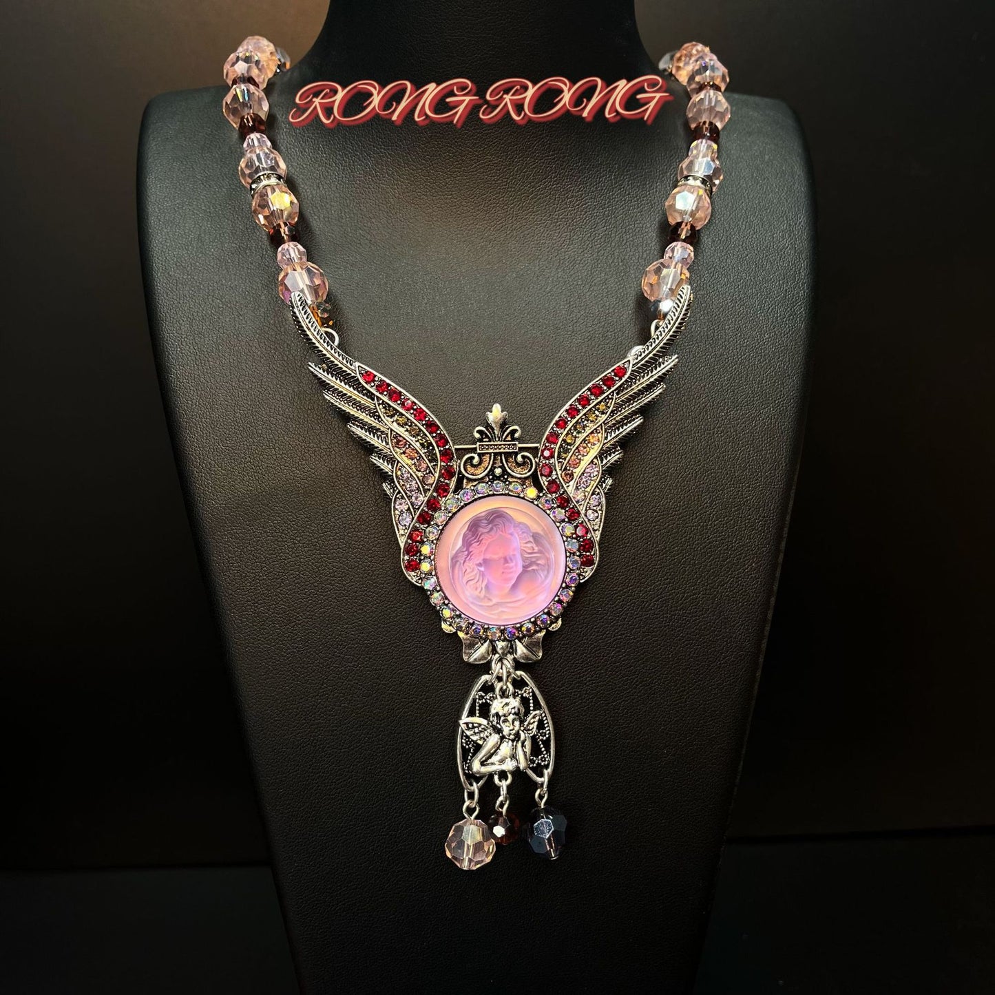 Necklace with angel wing design, VINTAGE necklace, fairy necklace