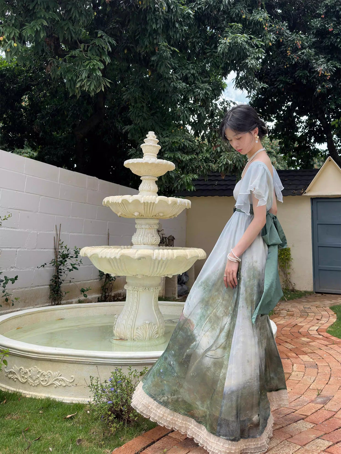 Regency Style Oil Painting Print Dress