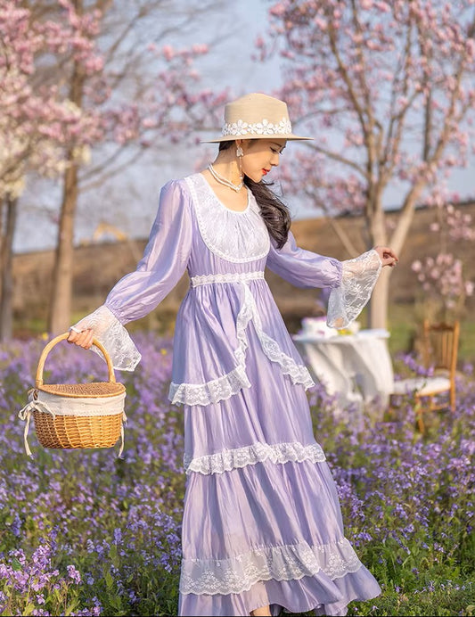 Gunne Sax Style Violet Lace Patchwork Swing Dress