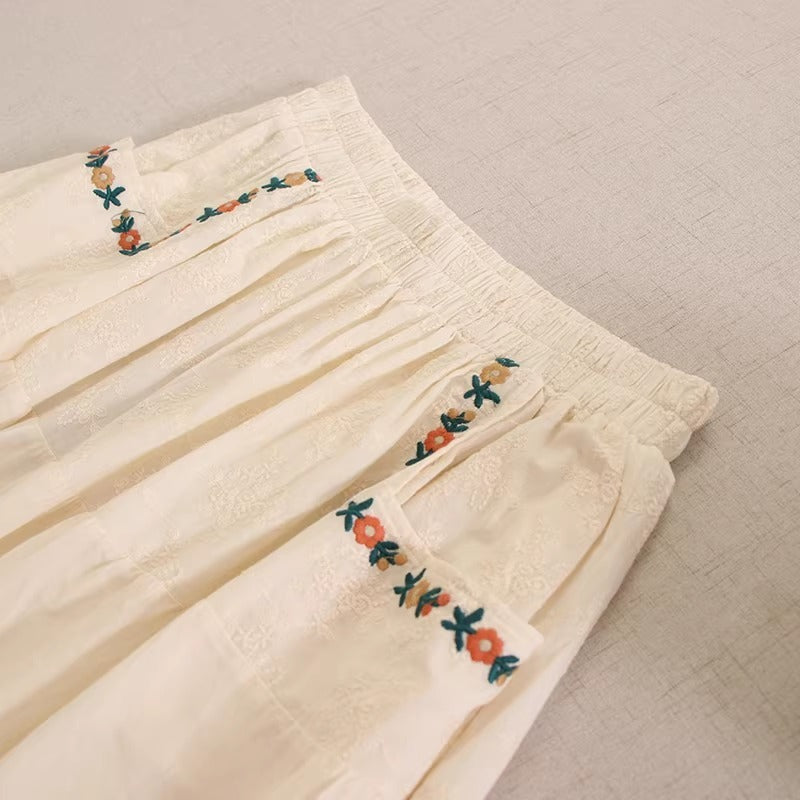 Mori Kei Embroidery Cotton Skirt