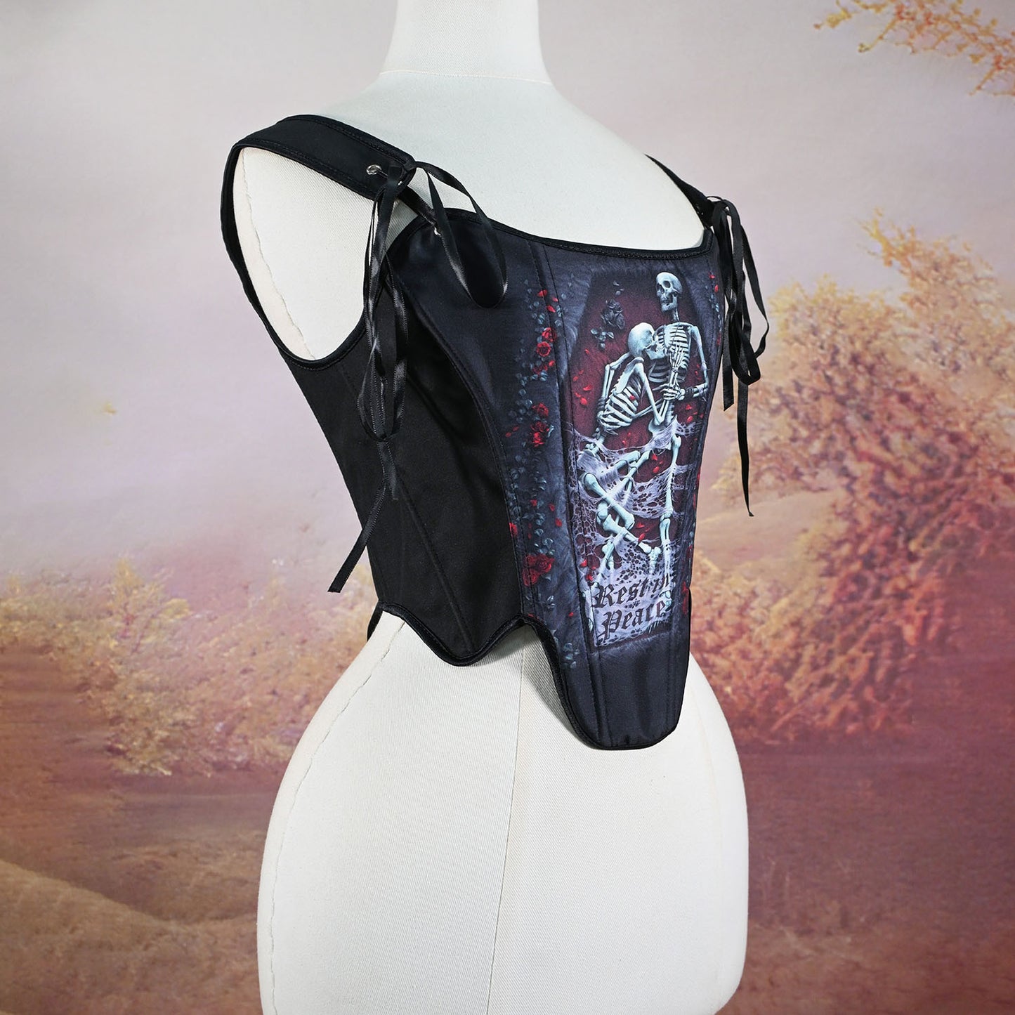 Dark Academia Skull Print Corset Top