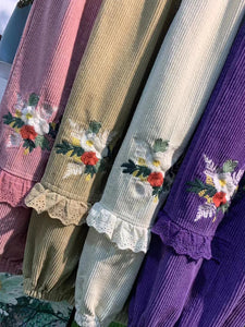Cottagecore Embroidery Corduroy Pants
